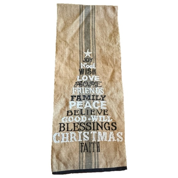 Holiday Burlap Style Table Runner Christmas Tree Love Faith Noel 14.5"x75" - Picture 1 of 11